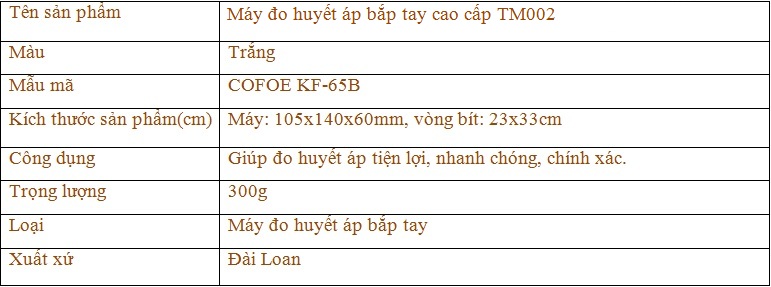 thông tun sản phẩm máy đo huyết áp bắp tay cao cấp TM002