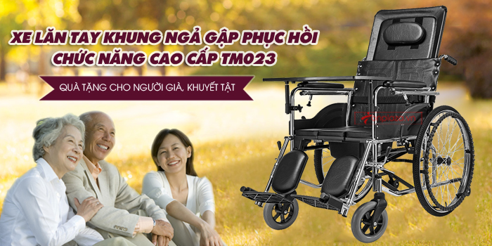 xe lăn tay khung ngã gập phục hồi chức năng TM023